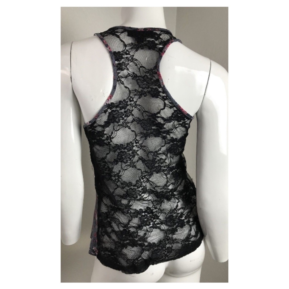 Iris Basic Pink Floral Tank Laced Grey Blouse  M - Picture 4 of 6